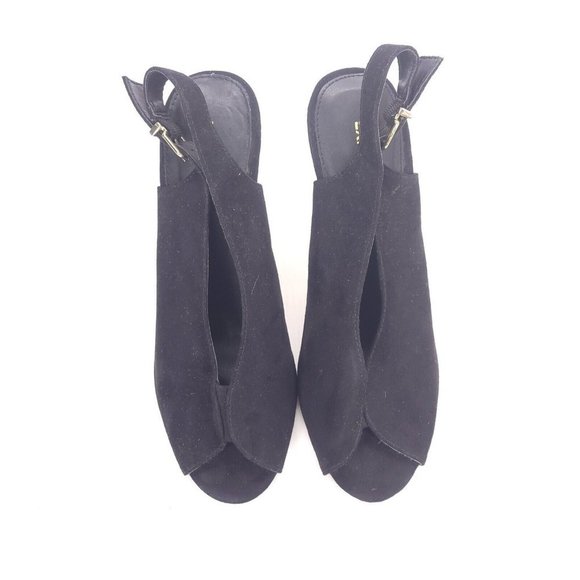 Express Womens Faux Suede Pumps Open Toe Slingback Slim Heel Black 9 - Picture 3 of 10